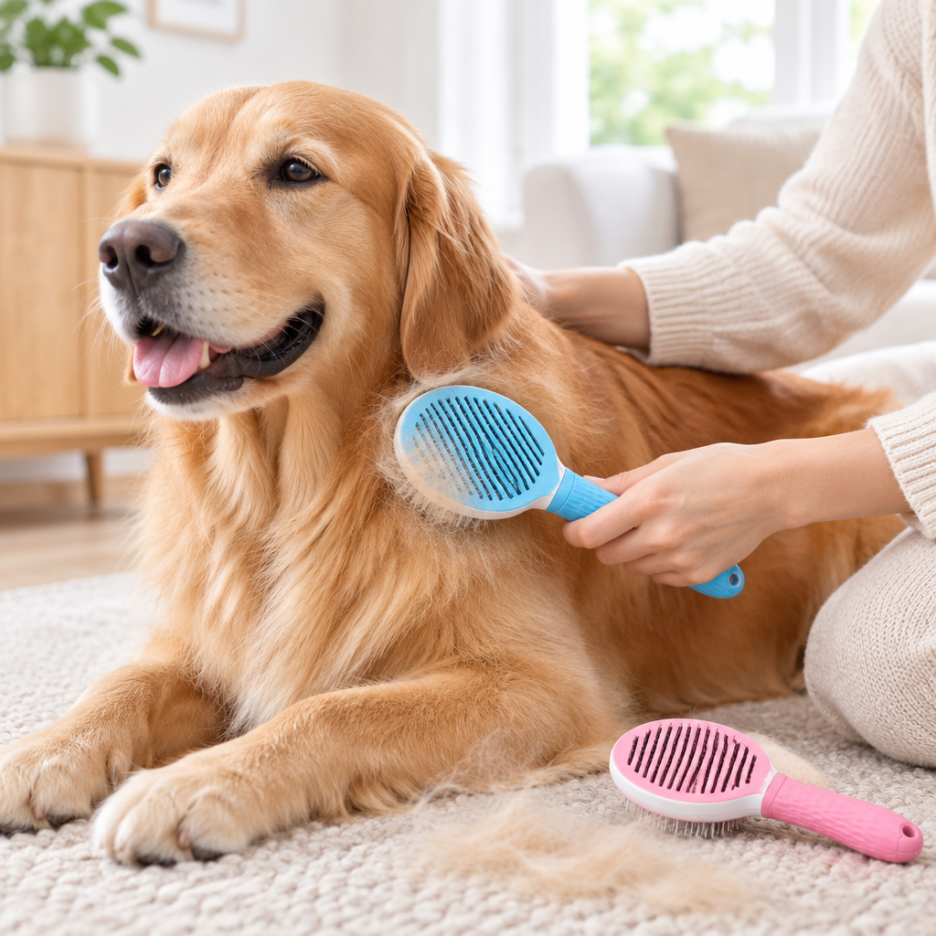 Dog being gently brushed with the Pet Hair Removal Comb